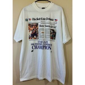 NWOT Vintage 1998 NBA Basketball Utah Jazz Western Conference SLC Tribune Tee XL
